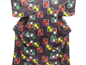 アンティーク　木綿本場久留米絣幾何学模様着物